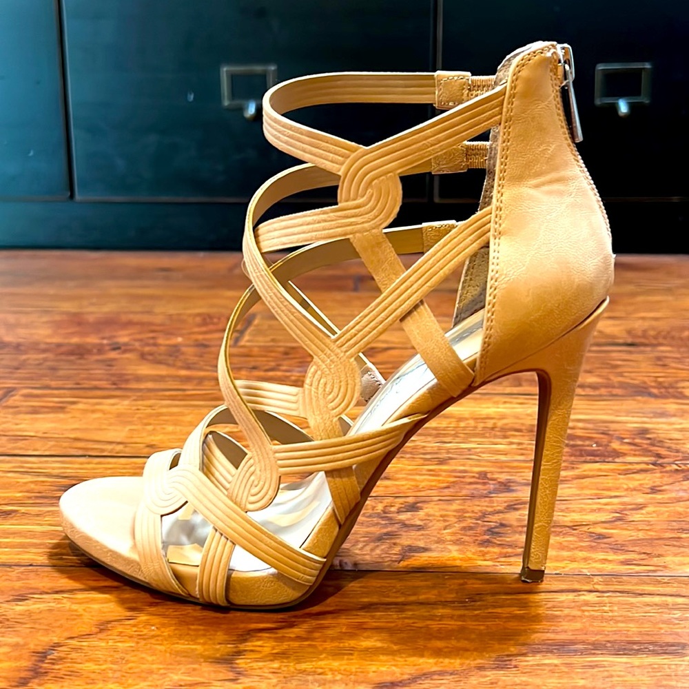 Strappy tan heels